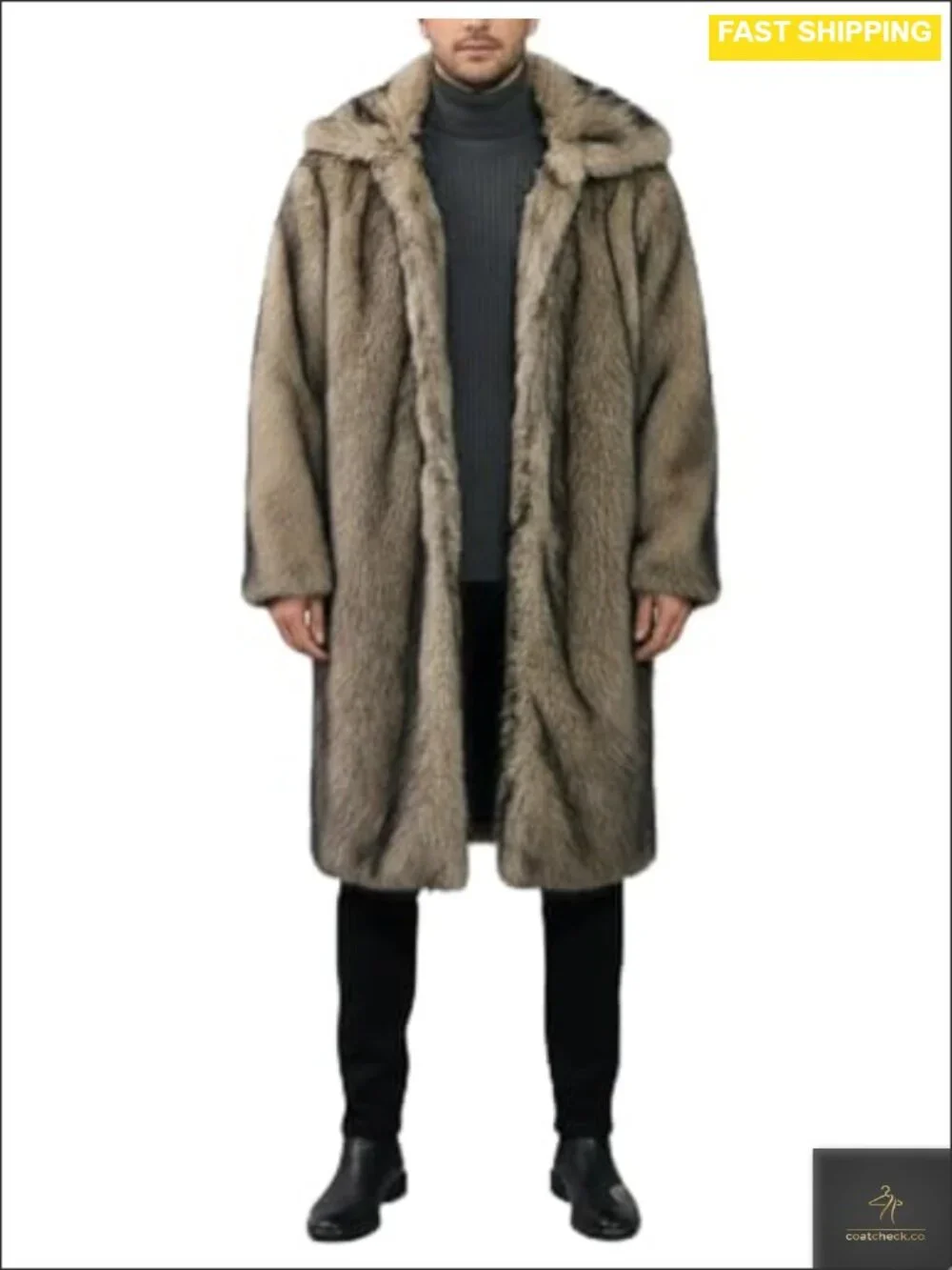 Mens Faux Fur Coat Long Winter Warm Fluffy Fur Jacket